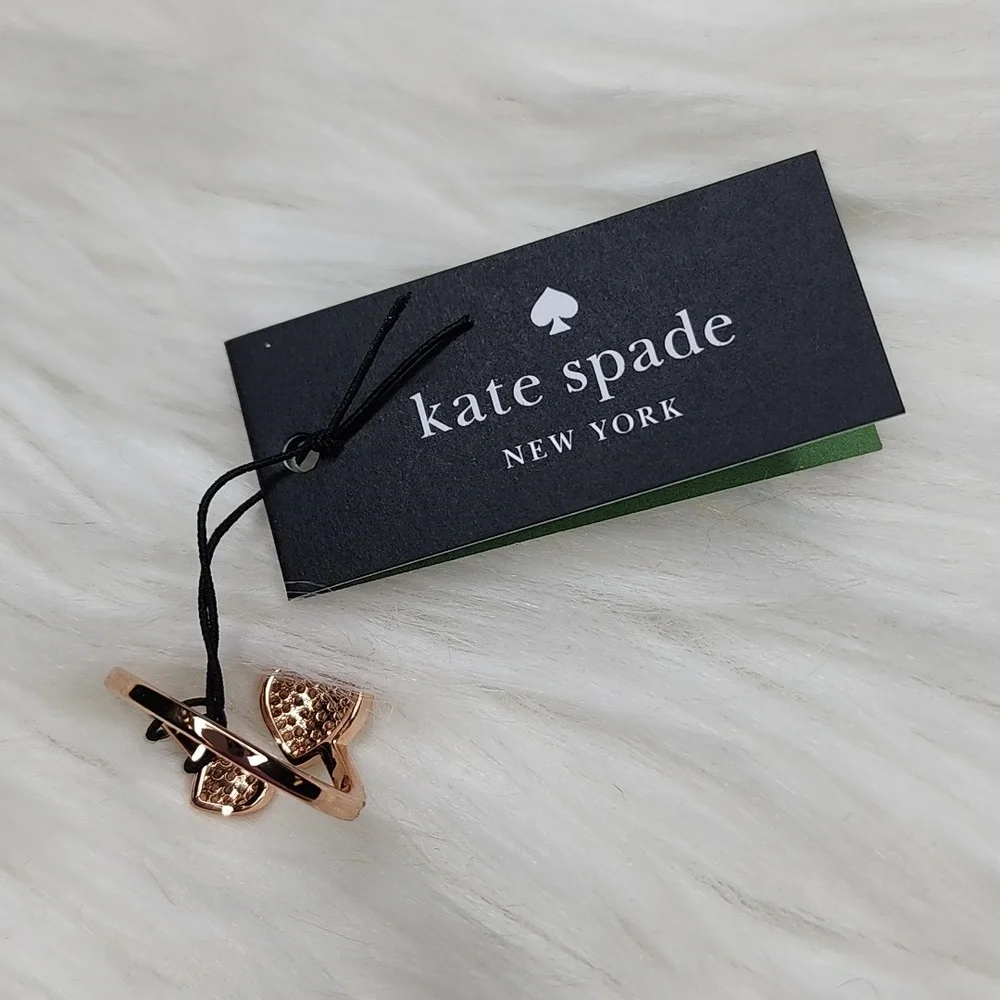 Kate Spade Yours Truly Pave Heart Ring Adjustable Clear/Rosegold - New with Tags